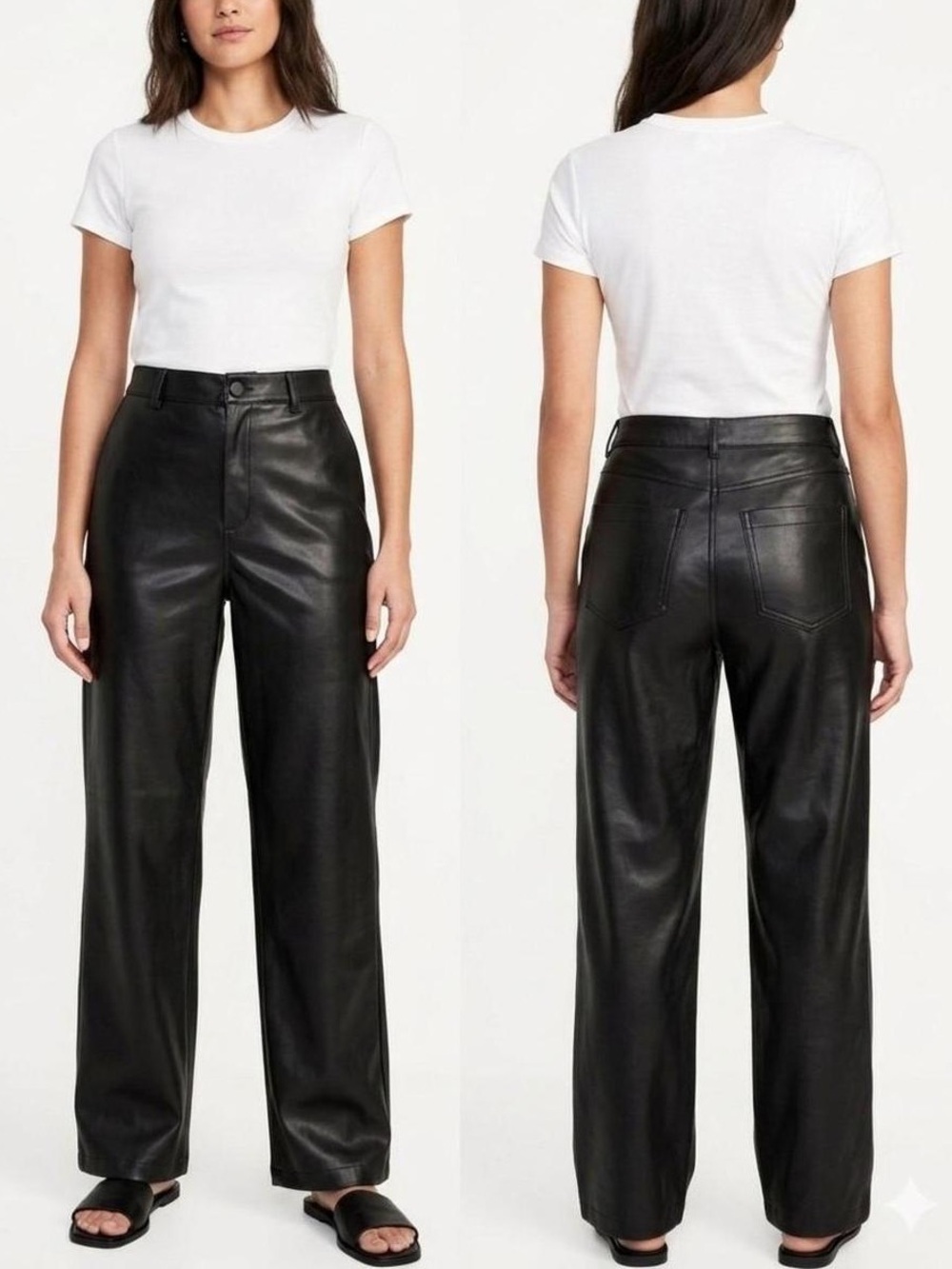 NWT! Soft luxe Black Wide-Leg Faux Leather Pants size 8 Petite